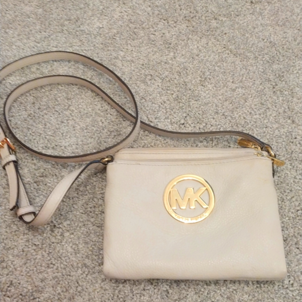 -Michael Kors zipper flap front cream soft pebble leather crossbody